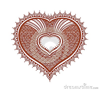 Ornate heart - decorative oriental henna tattoo. Mendy islamic vector Vector Illustration