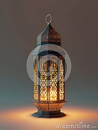 Ornate illuminated lantern with intricate patterns on gradient background Stock Photo