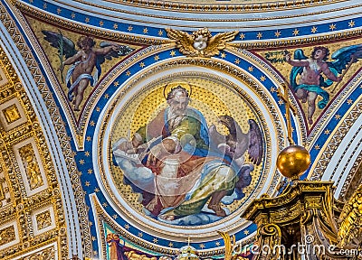 Ornate interior of Saint Peter`s Basilica in Vatican Editorial Stock Photo