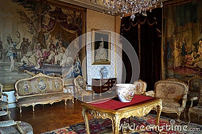 Ornate interiors of the Ajuda Palace, the Dispatch Room, Lisbon, Portugal Editorial Stock Photo