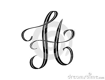 Ornate letter H script brush hand lettering. Stock Photo