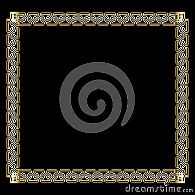 Ornate luxurious golden frame in art deco style on black background. Elegant square border with 3d embossed effect Vector Illustration