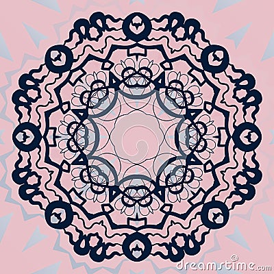 Ornate mandala flower. Stylized ornament on pink Vector Illustration