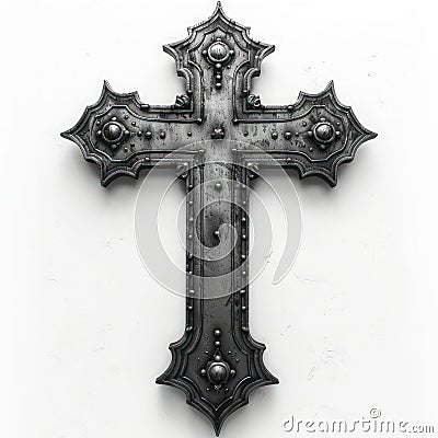 Ornate Metal Cross on White Background Stock Photo