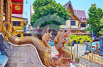 Naga serpents of Ubosot of Wat Thung Yu, Chiang Mai, Thailand Editorial Stock Photo