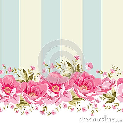 Ornate pink flower border with tile. Vector Illustration