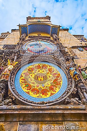 The ornate Prague Orloj Astronomical Clock, Old Town Square, Prague, Czech Republic Stock Photo