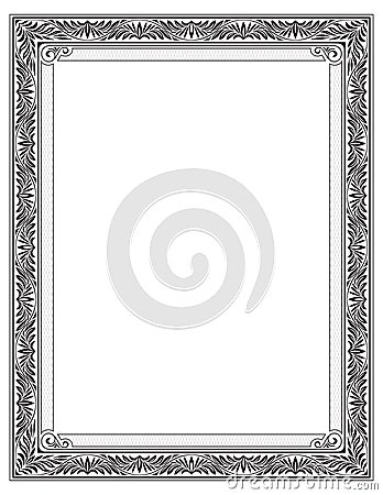 Ornate rectangular black frame for page decoration, title, card, label. Vector Illustration