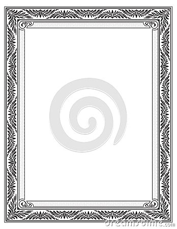 Ornate rectangular black frame for page decoration, title, card, label. Vector Illustration