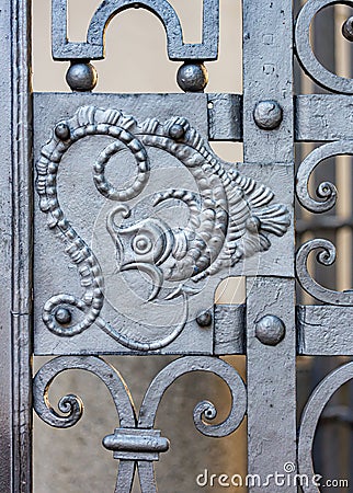Ornate rod iron gate at entrance of the Archbishops Castle in Prague Stock Photo