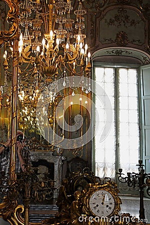 Ornate Room and Chandelier, Palazzo Stefano Balbi - Palazzo Reale, Via Balbi, Genoa, Italy Editorial Stock Photo