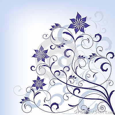 Ornate scroll blue floral design Vector Illustration