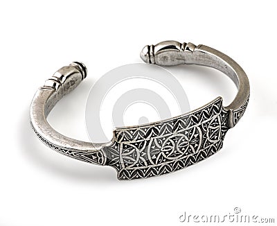 An ornate silver bracelet Stock Photo