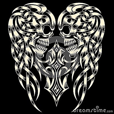 Ornate Skull With Cross Vector Illustration