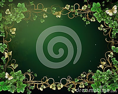 Ornate St Patricks Day Clover Frame Border - Ornate Green St Patricks Day Cartoon Illustration