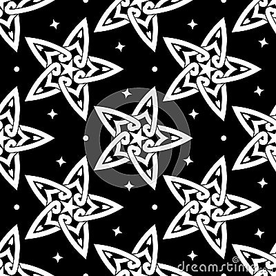 Ornate stars on black background. Vector Illustration