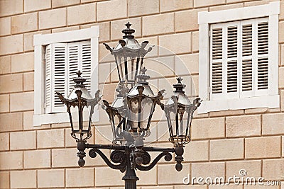 Ornate street lamps on the street Stock Photo