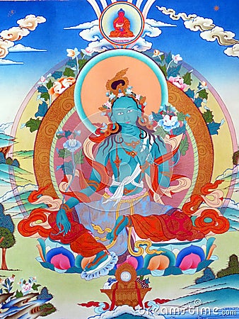 Tibetan Buddhist thangka, traditional painting depicting Buddha Editorial Stock Photo