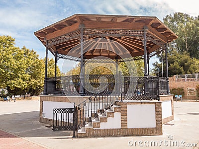 Ornate traditional bandstand in Plaza de Espana, Ayamonte, Huelva, Andalucia. Stock Photo