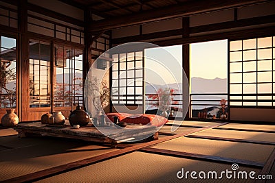 Ornate Traditional Japanese decorated room. Generate ai Stock Photo