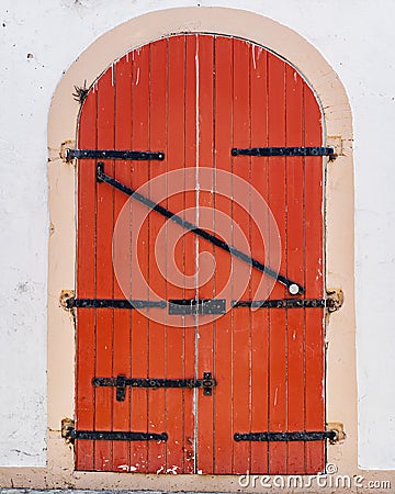 Ornate traditional wooden door in the US Virgin Islands, Saint Thomas Stock Photo