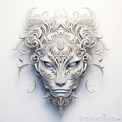 Ornate White Lion Mask: 3d Illustration In Magic Realism Style Stock Photo