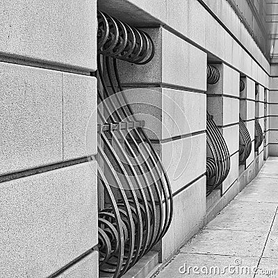 Ornate window bars on building Stock Photo