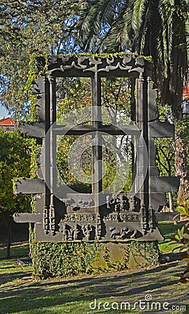 Ornate window in garden, Funchal, Madeira, Portugal Editorial Stock Photo