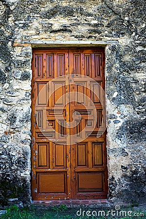 Ornate Wooden Mission Doors Stock Photo