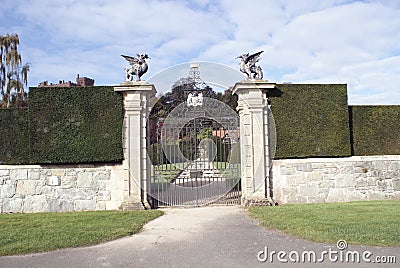 Ornate wrought iron gate of Powis Castle garden in England Stock Photo