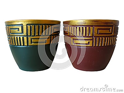 Ornated red and green ceramic pot Stock Photo