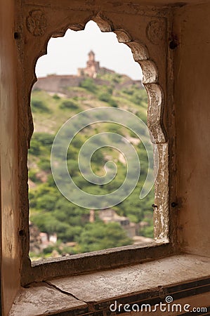 Ornated window of the Amber fort, Jaipur Stock Photo