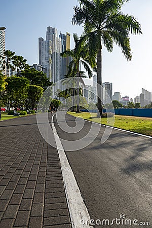 Orning beside Balboa avenue or Cinta Costera bayside road get full of joggers Editorial Stock Photo
