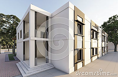 Orphan Hostel 3D rendering - Exterior design using Lumion â€“ Front elevation Stock Photo