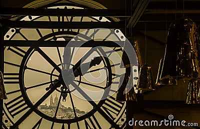 Sacre Coeur from inside the Musee d Orsay Clock Tower Stock Photo
