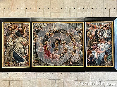 Poor people in a painting at the Orsay Museum in Paris, France Editorial Stock Photo