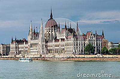 Orszaghaz Parliament in Budapest and Danube River Stock Photo