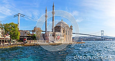 Ortakoy Mosque and the Bosphorus Bridge, close view panorama, Istanbul Editorial Stock Photo