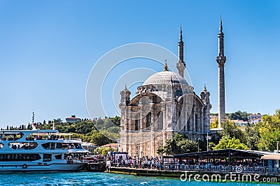 Ortakoy Mosque Turkish: OrtakÃ¶y Camii, or Grand Imperial Mosque of Sultan Abdulmecid in Besiktas, Istanbul, Turkey, one of the Editorial Stock Photo