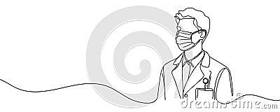 Orthodontist doctor dentist silhouette drawing drawn in one line style. Vector Illustration