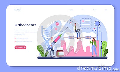 Orthodontist web banner or landing page set. Dental doctor in uniform Vector Illustration