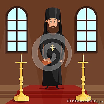 Orthodox christian priest or bishop with beard Vector Illustration