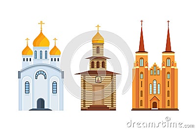 Orthodox church, christian church. Christian chapel, cathedral. Worship, divine power. Vector Illustration