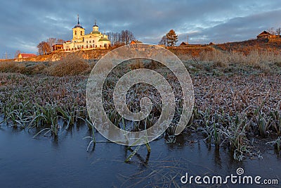 Orthodox church, russian church, first snow in village, building Stock Photo