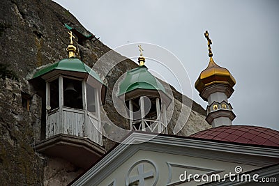 Orthodox temple in a cave monastery. Stock Photo