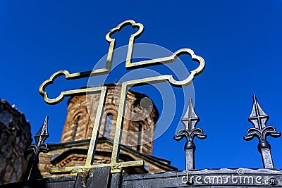 Orthodox Cross of the Gracanica Serbian Orthodox Monastery in Kosovo Stock Photo