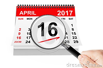 Orthodox Easter Concept. 16 april 2017 calendar with magnifier Stock Photo