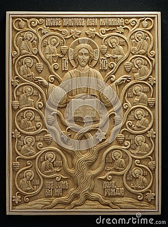 Orthodox icon carved from mammoth Tusk. Stock Photo