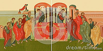 Orthodox icon of the Eucharist. Communion of the Holy Apostles Editorial Stock Photo