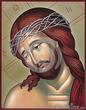 Orthodox icon of Jesus Christ in the crown of thorns Editorial Stock Photo